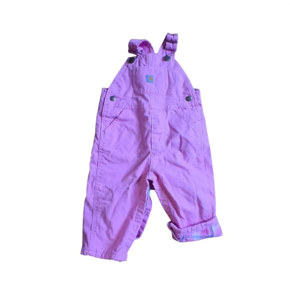 Carhartt overalls 12 months pink plaid lined